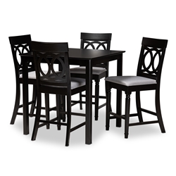 Baxton Studio Verina Modern and Contemporary Grey Fabric Upholstered Espresso Brown Finished 5-Piece Wood Pub Set